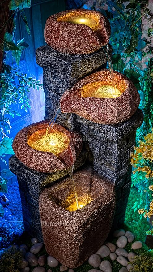 Nature Wooden Fall Water Fountain for Home, Office, Garden Brown Color  (Grey Pink)