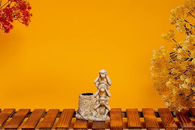 Monkey Statue Showpiece - Mahatma Gandhi Three Monkey Set with Pen Holder - Gandhi's 3 Wise Monkey Showpiece for Home Office Table Top Living Room Decoration - Gifting Items