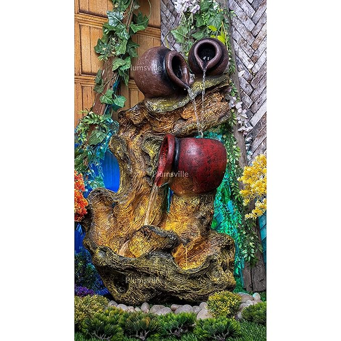 Natural Driftwood Pot Water Fountain for Home, Office, Garden Decorative Indoor Outdoor Home Decor Living Room Garden Bedroom Hall Table Top Decoration Showpiece.