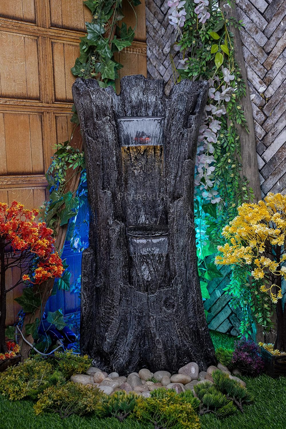 Nature Inspired Carved Tree Water Fountain for Home, Office, Garden Grey Color XLarge