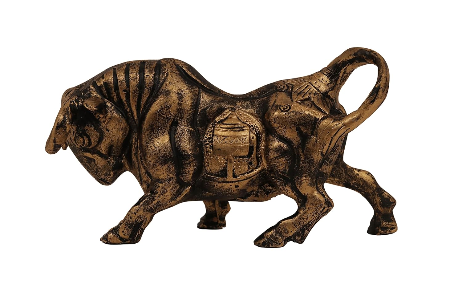 Charging Bull Showpiece - Golden | Matte Finish | for Home Decor | Golden Resin | Car Accessory Gifts Accessories