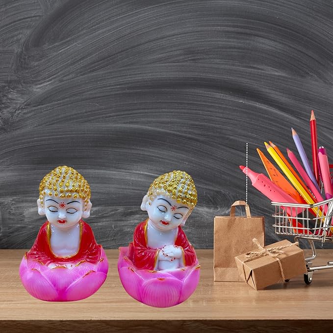 Cute Buddha Figurines Set of 2, Multicourt Living Room/Bedroom/Home/Office House/Desk & Car Dashboard Antique Idol, Art, Decoration, Showpiece