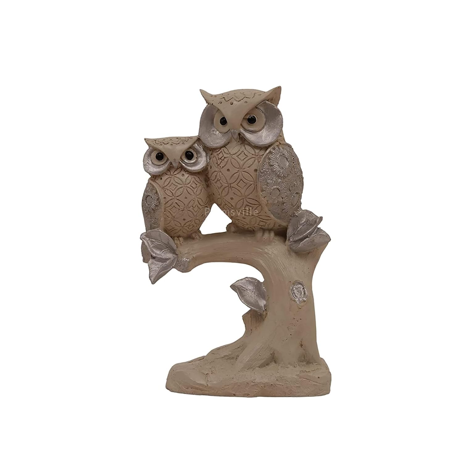 Handcrafted Decorative Resin Owl Couple Sitting on Tree Showpiece (Standard, Beige)