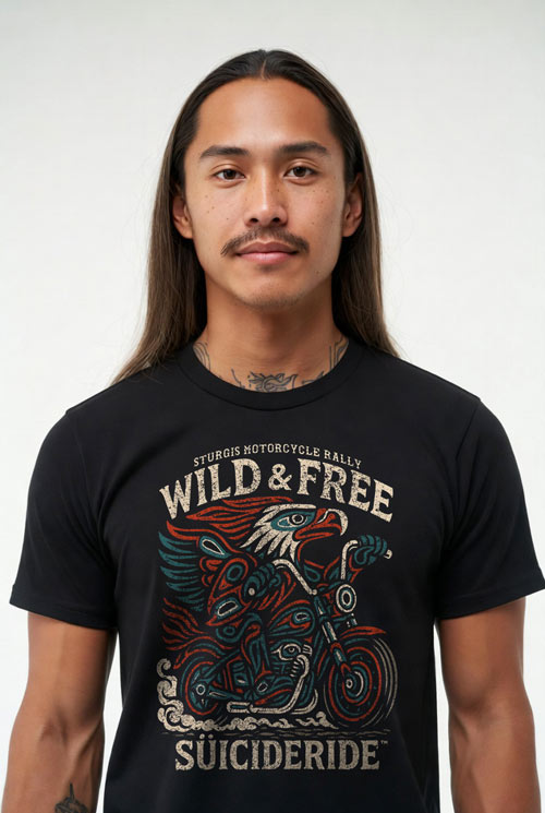 Wild and Free Sturgis Motorcycle Rally Eagle Biker T-Shirt | SUICIDERIDE™ WILD & FREE Graphic Tee