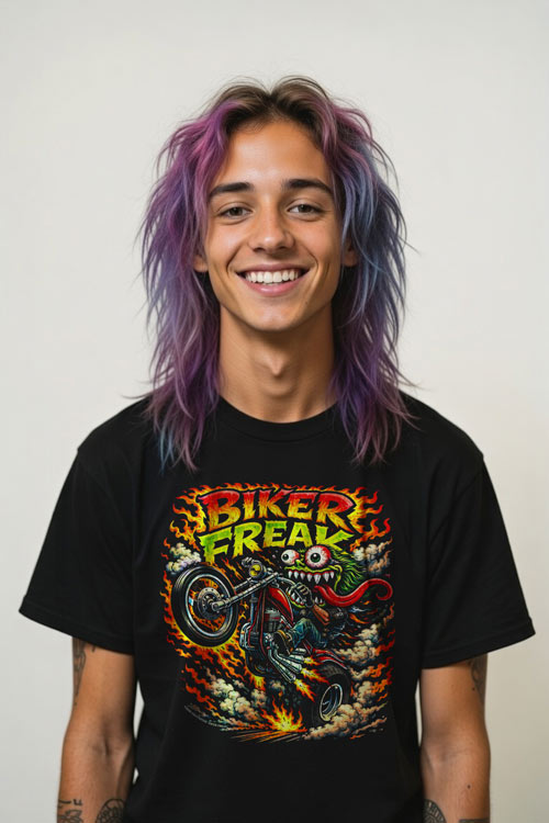 Biker Freak Monster Chopper T-Shirt – Edgy Biker Punk Flame | SUICIDERIDE™ Biker Graphic Tee