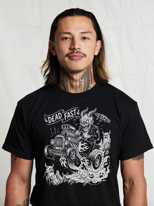Vintage Devil Skeleton Hot Rod T-Shirt | SUICIDERIDE™ DEAD FAST Graphic Tee