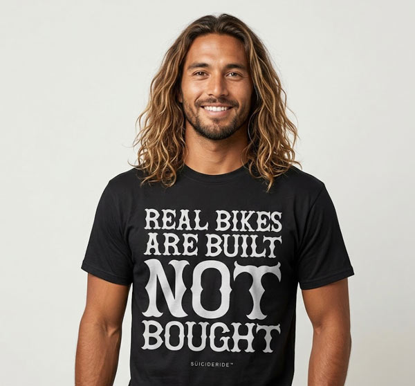 Custom Mechanic Motorcycle Bike Builder Unisex T-Shirt | SUICIDERIDE™ Biker Graphic Tee 'Built Not Bought'