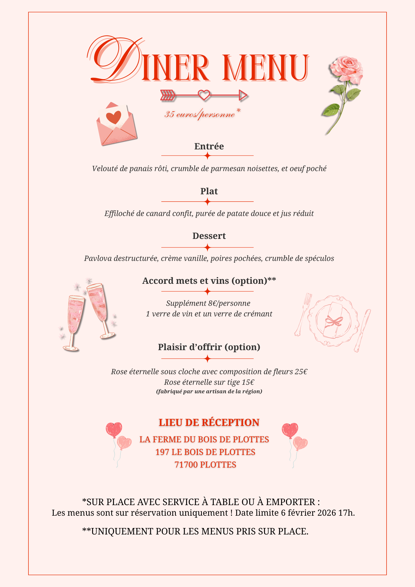 Diner Saint-Valentin pour 2 personnes (standard)