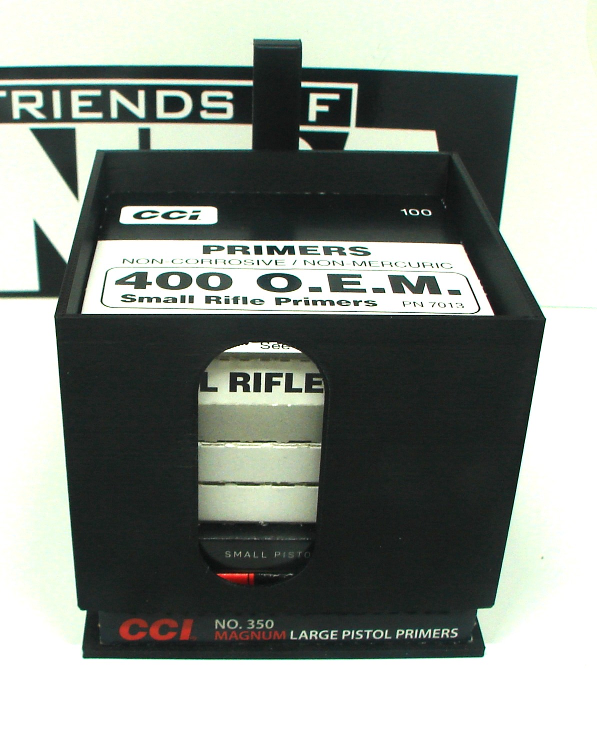 Primer Box Storage Holder and Dispenser Holds 8 Packs of 100 primers