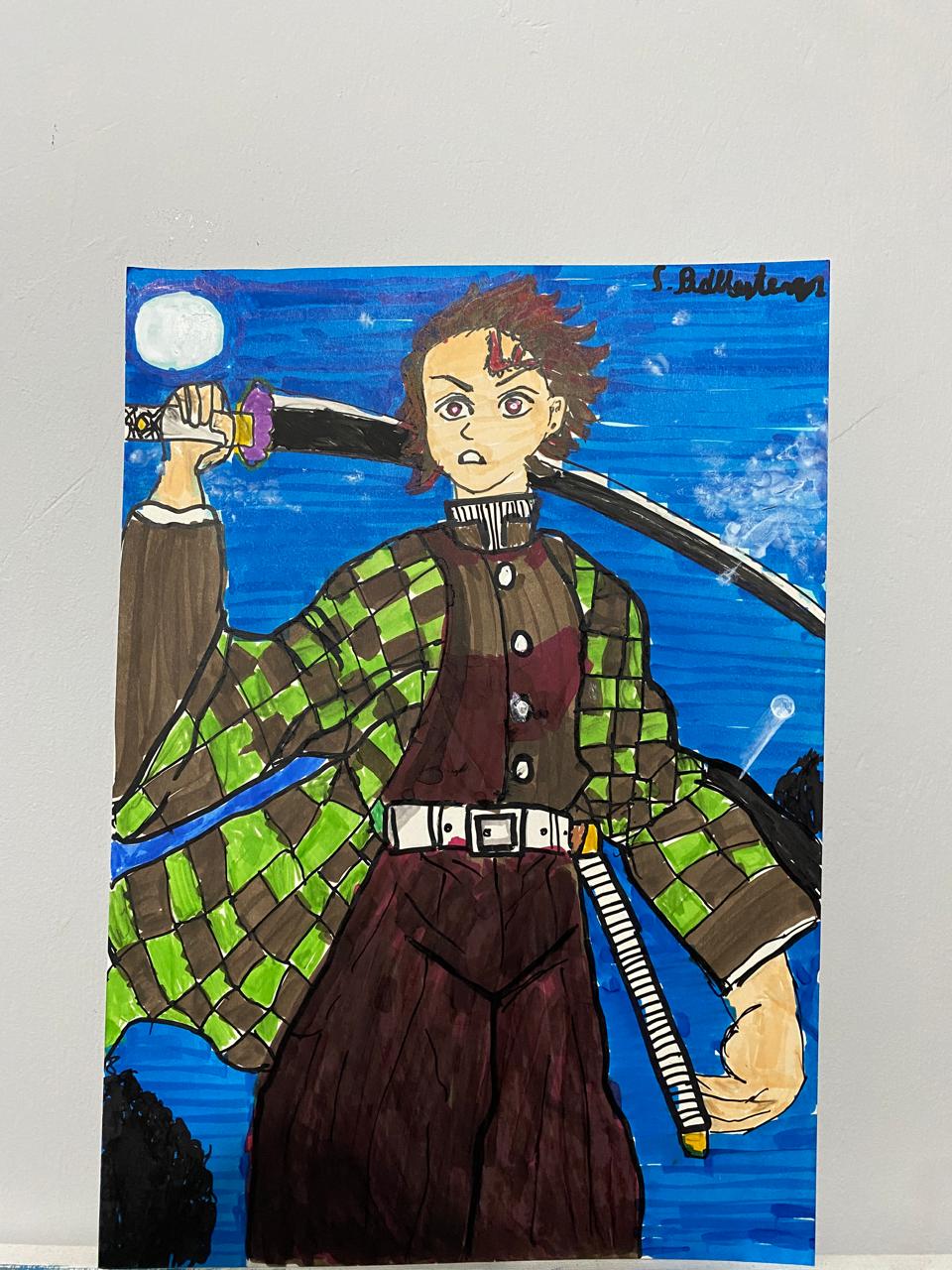 Tanjiro Kamado de noche con luna llena