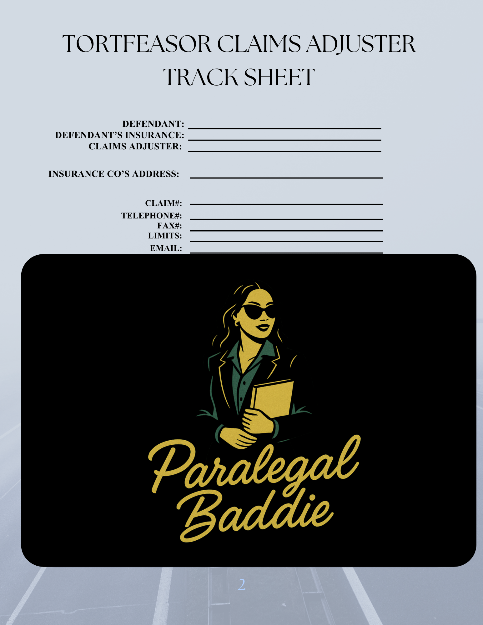 PI Claims Adjuster Track Sheet