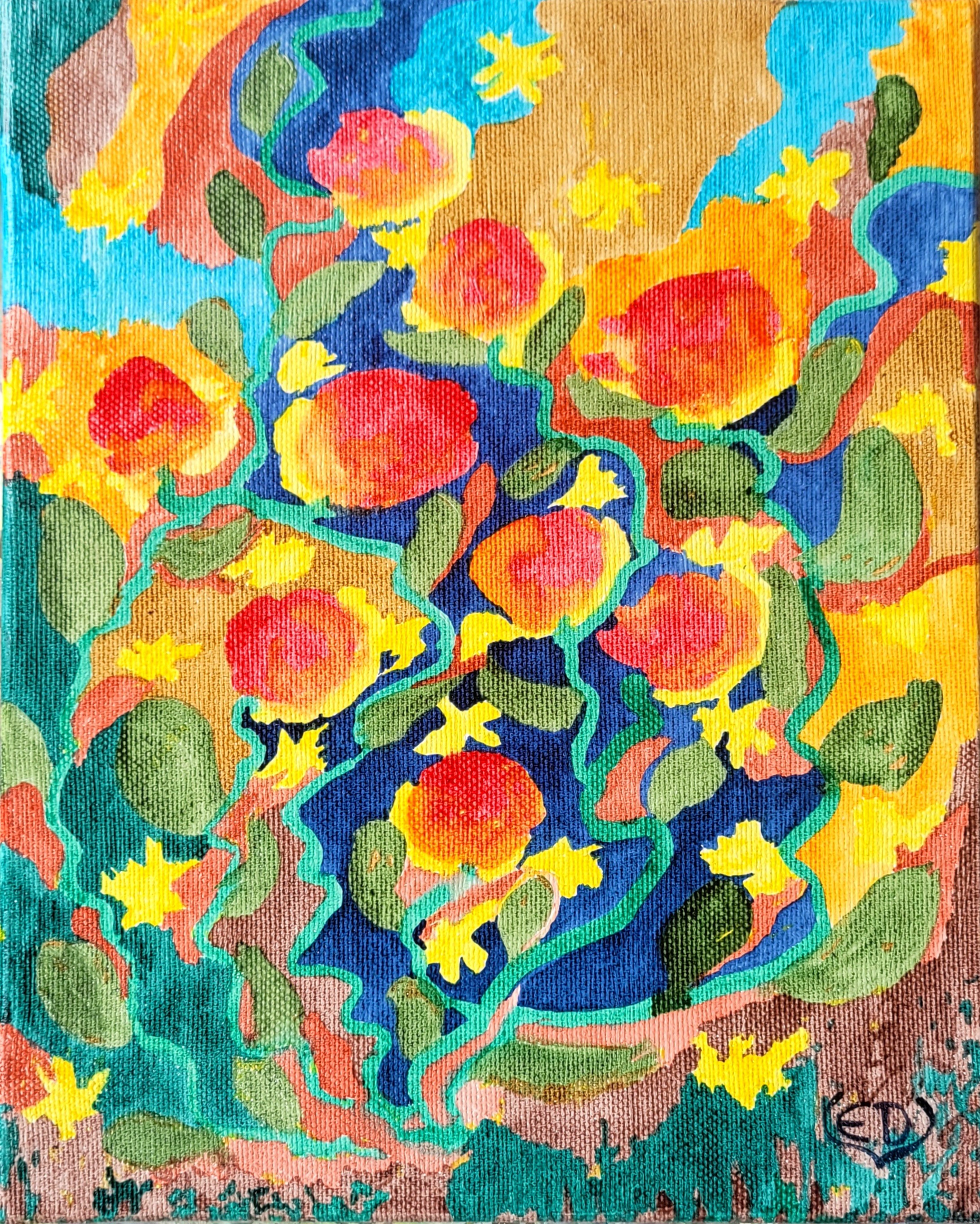 Fin d'été à Houlgate, encre à base de gomme laque sur châssis toilé, Eveline David-Valette