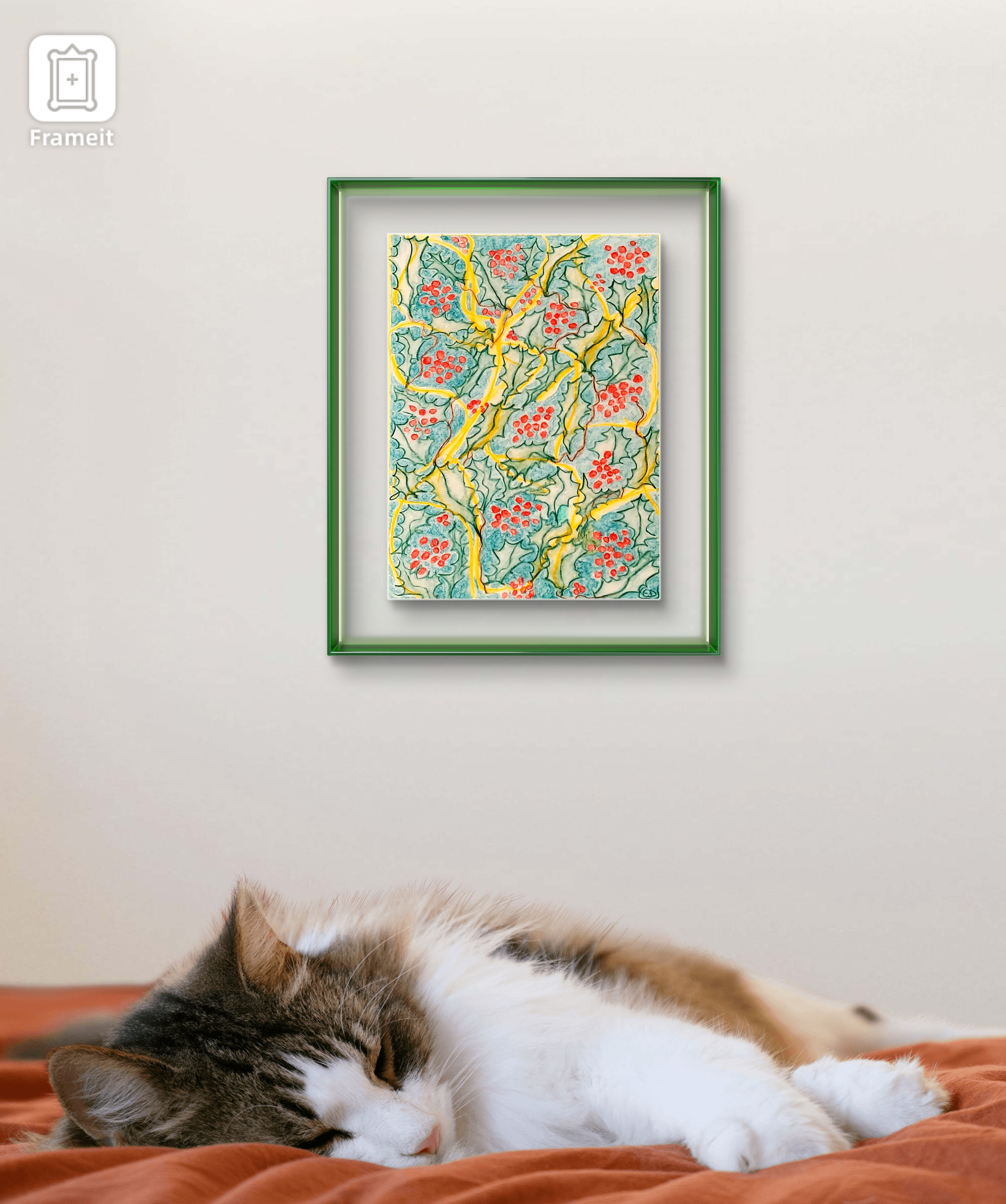 "Joyeuses Fêtes !", dessin aquarellé contemporain, Eveline David-Valette