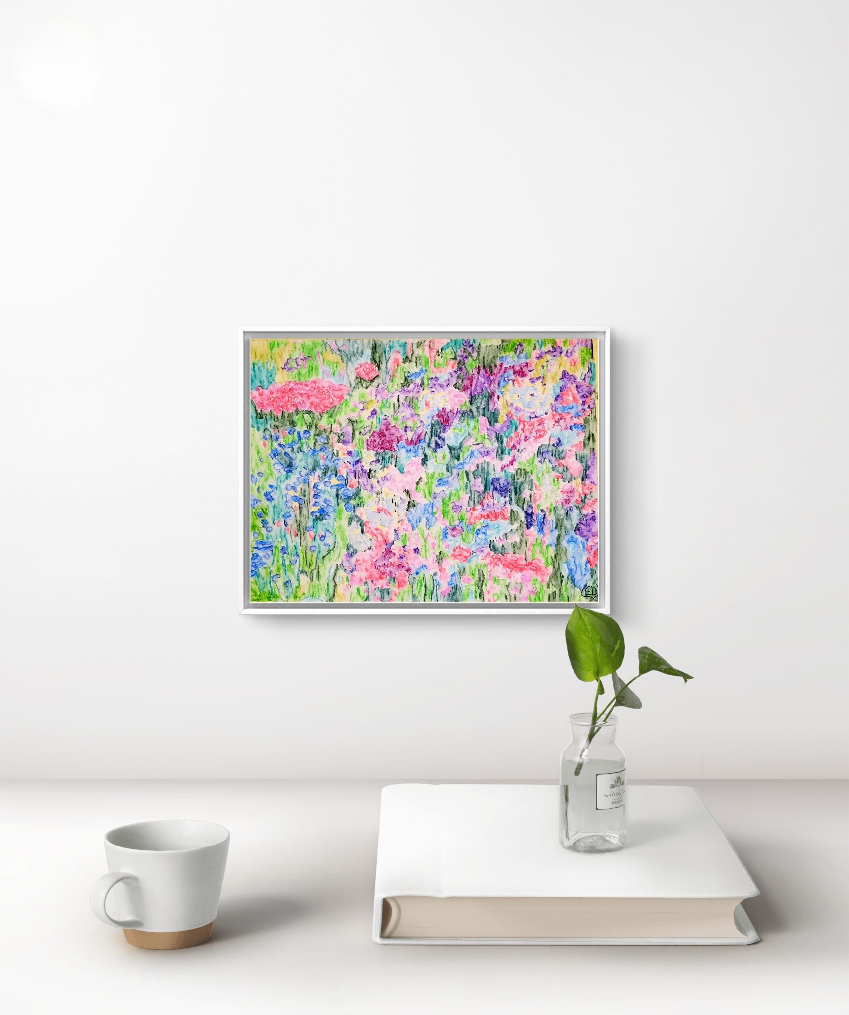 Fleurs en jachère, dessin aquarellé contemporain, Eveline David-Valette