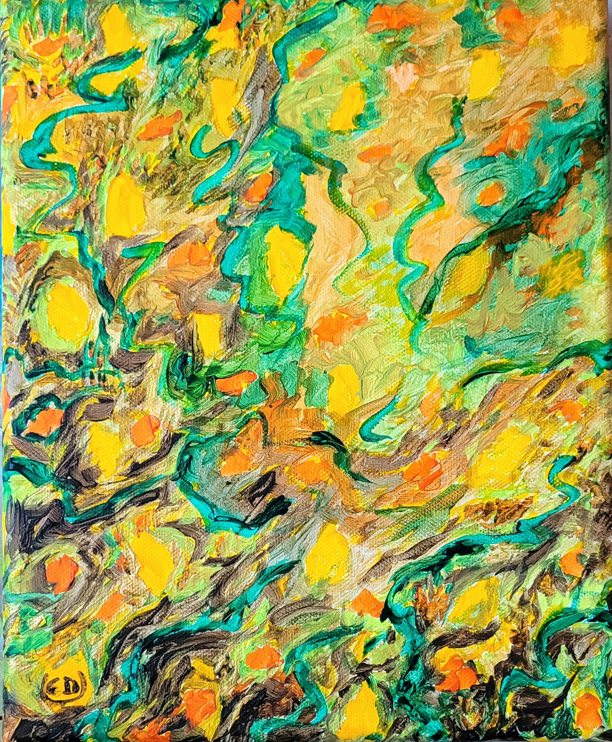 Vent d'automne en forêt, peinture contemporaine, Eveline David-Valette