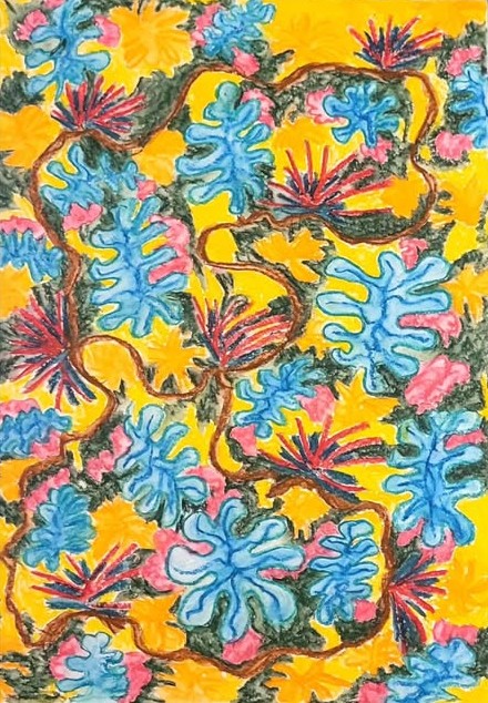 Végétation tropicale, dessin aquarellé contemporain, Eveline David-Valette