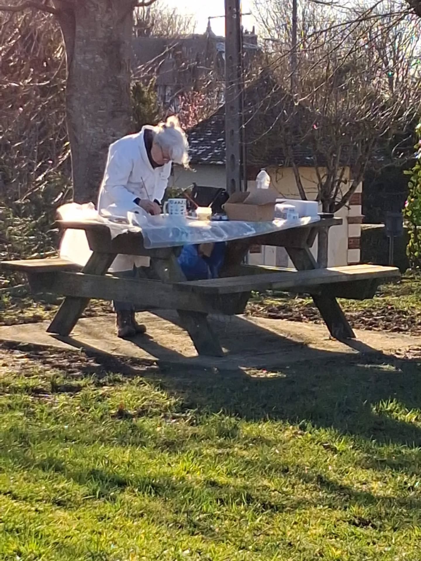 Fleurs jaunes, encre à base de gomme laque sur châssis toilé, Eveline David-Valette