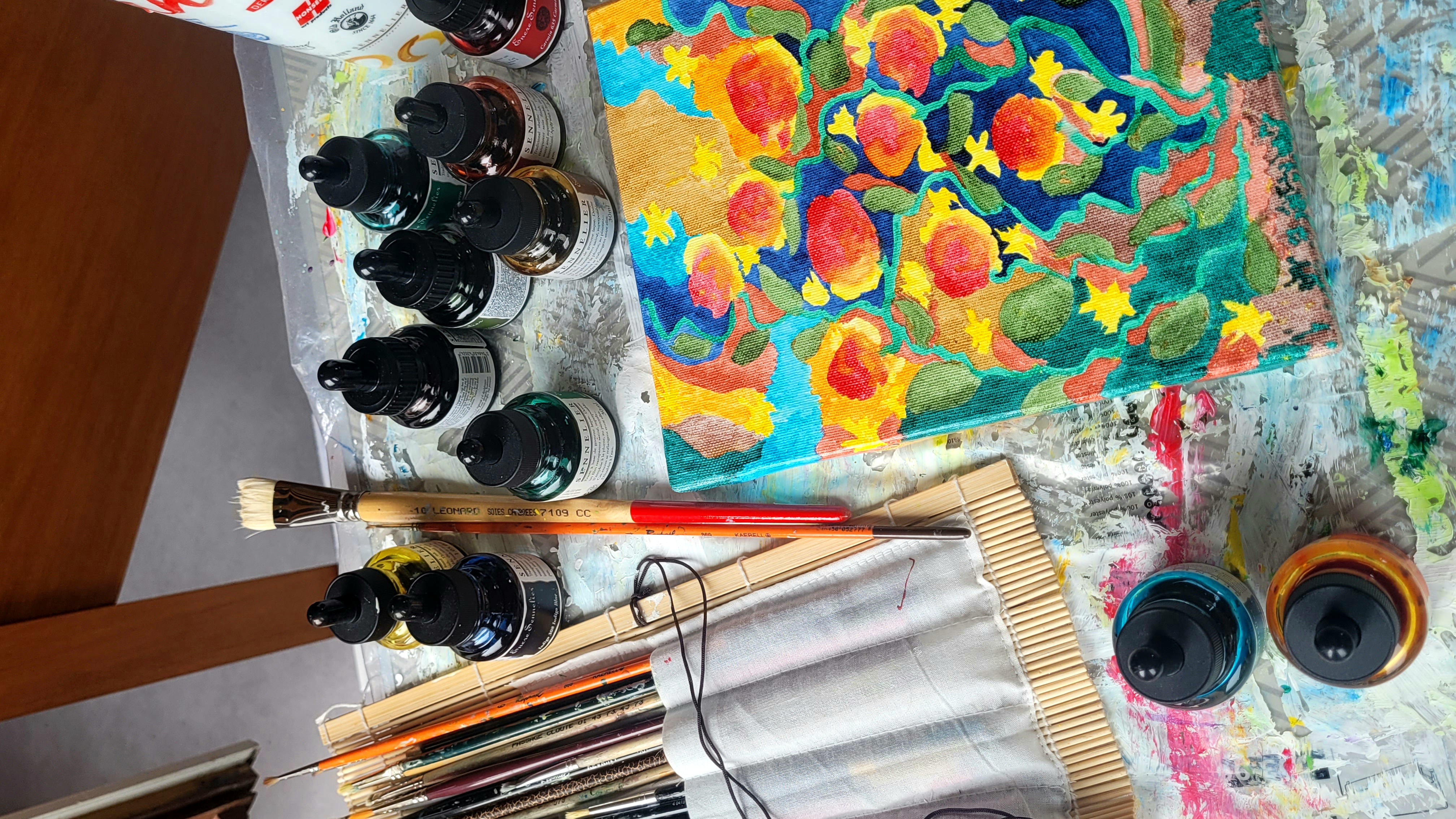 Fin d'été à Houlgate, encre à base de gomme laque sur châssis toilé, Eveline David-Valette