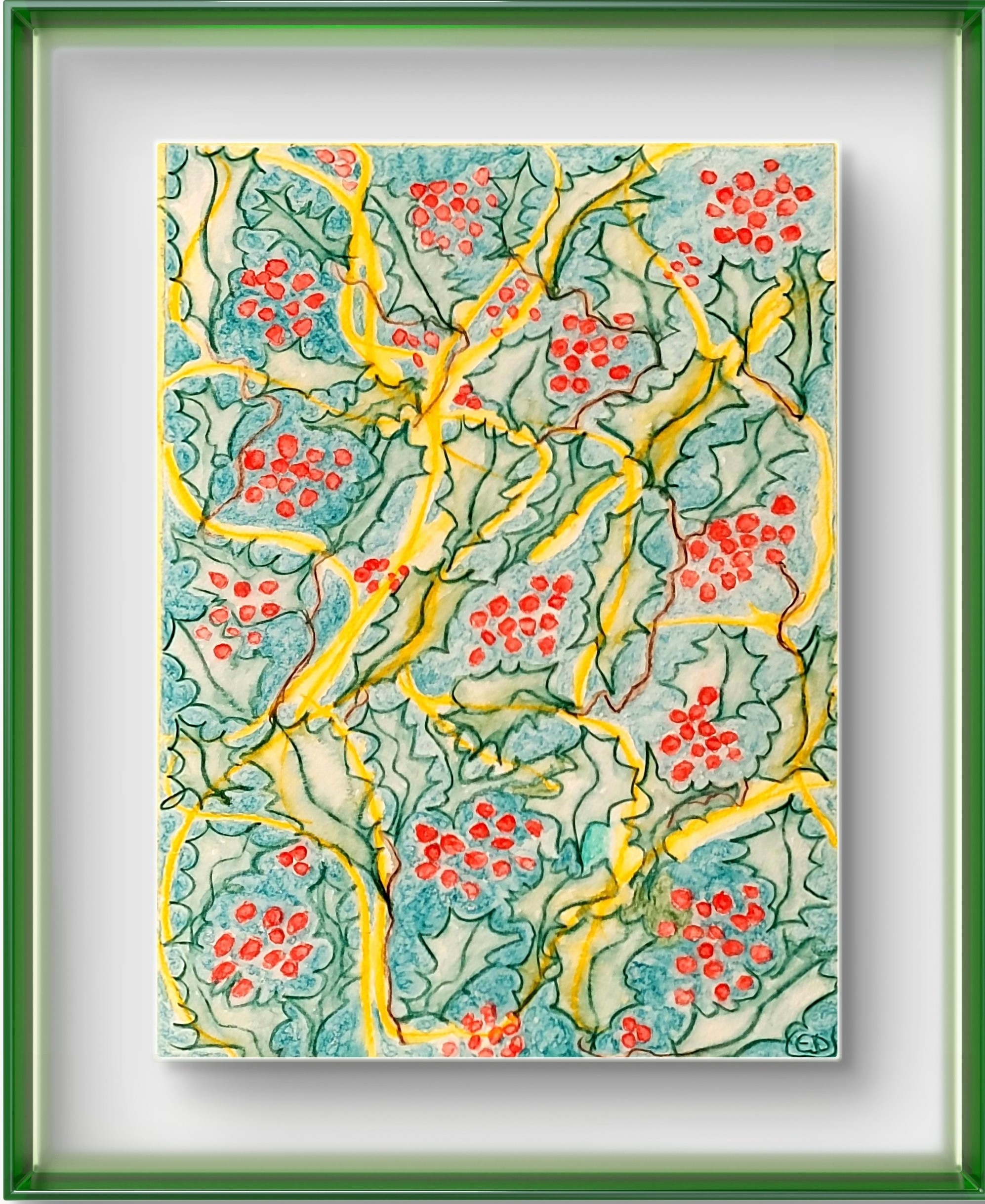 "Joyeuses Fêtes !", dessin aquarellé contemporain, Eveline David-Valette