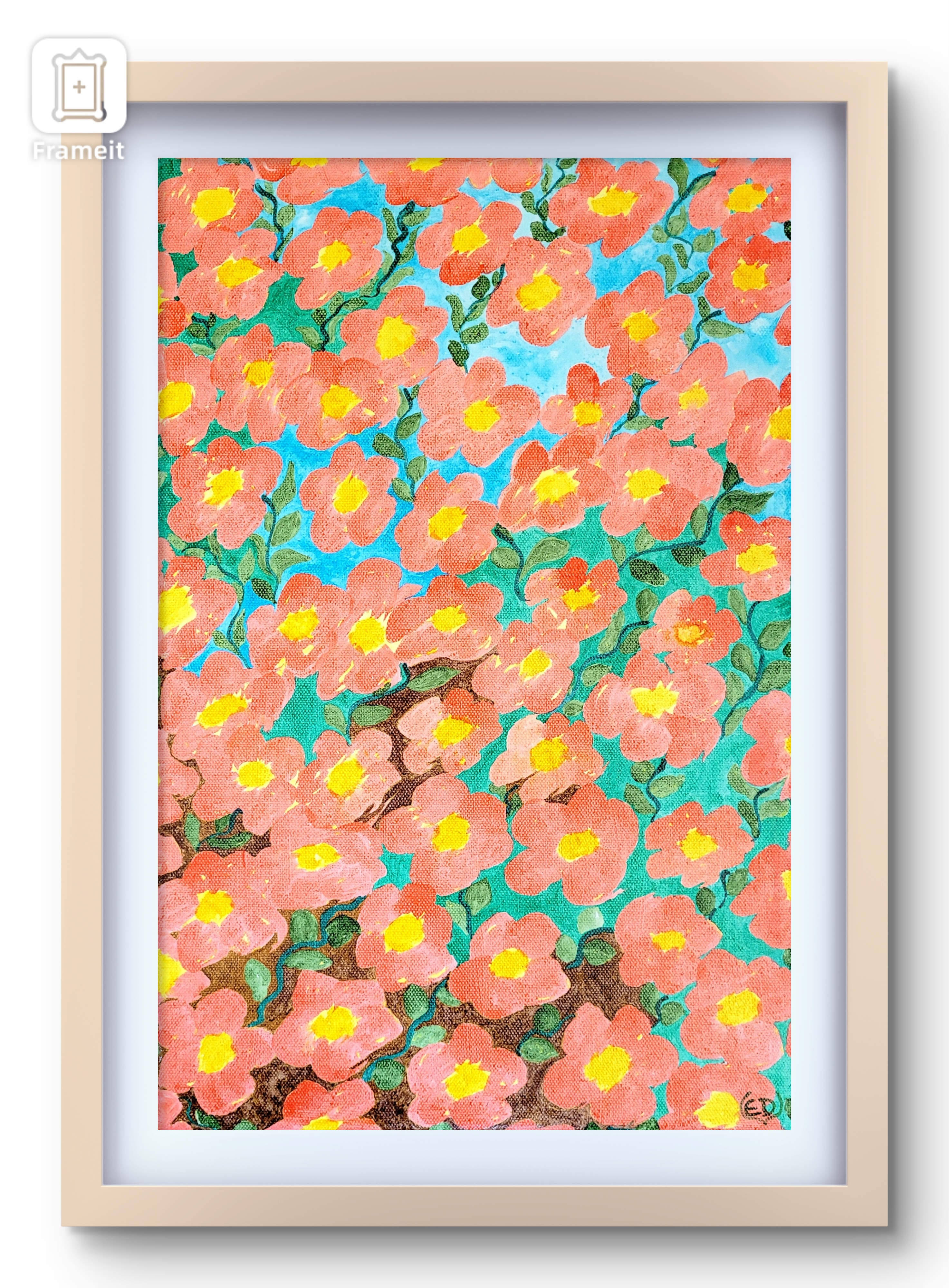 Fleurs entre terre et ciel, encre à base de gomme laque sur châssis toilé, Eveline David-Valette