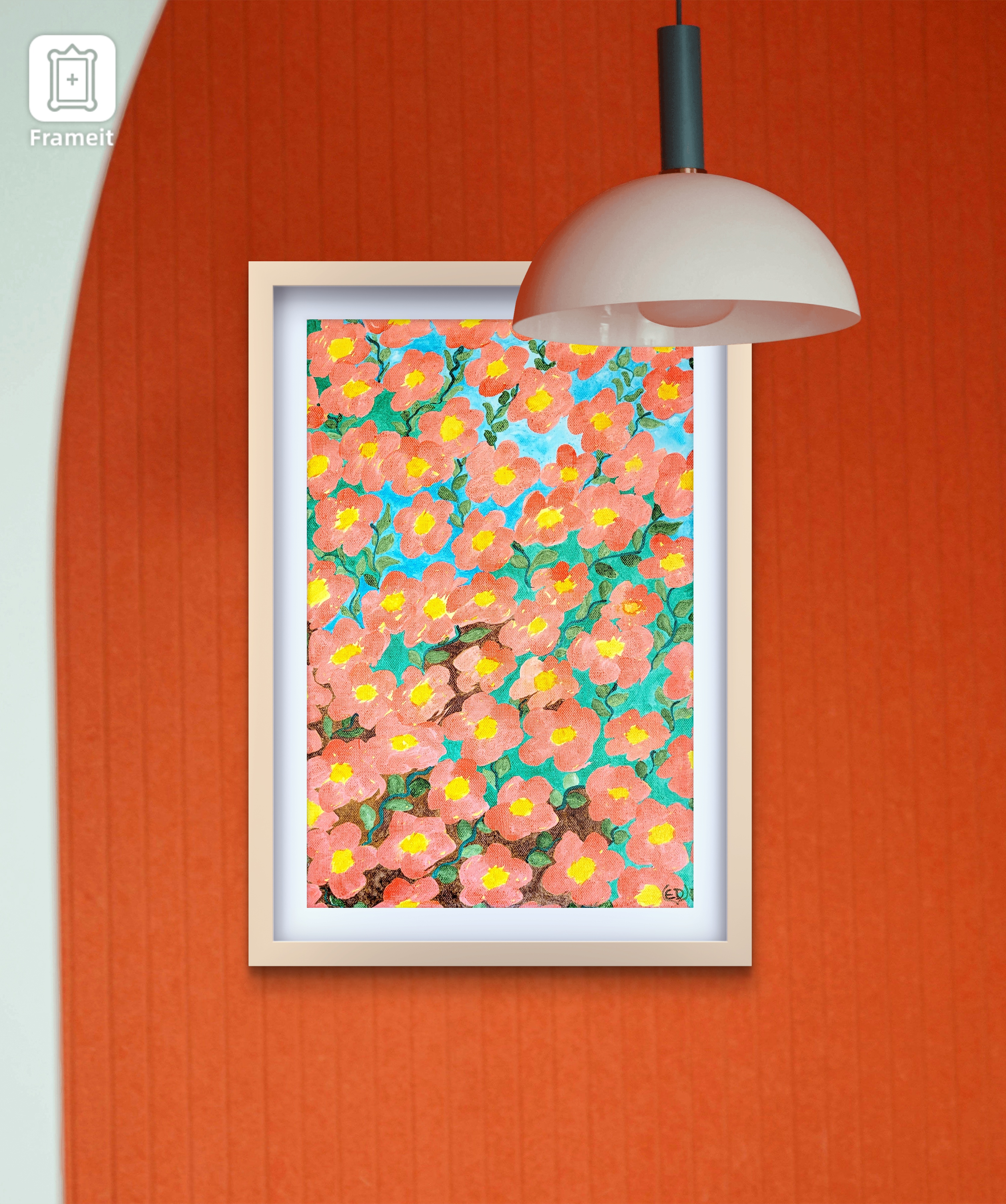 Fleurs entre terre et ciel, encre à base de gomme laque sur châssis toilé, Eveline David-Valette