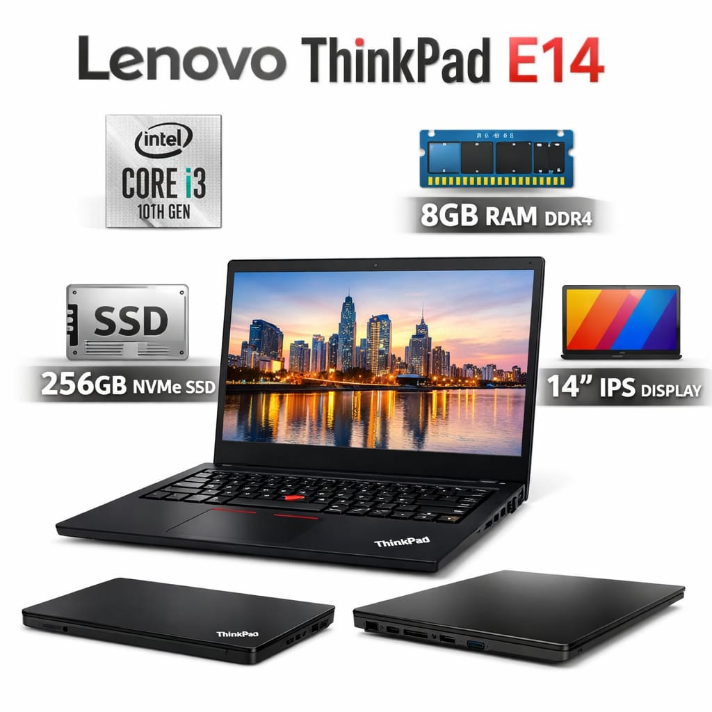 Lenovo ThinkPad E14 – Core i3 10th Gen | 8GB RAM | 256GB SSD | 14" IPS Display | Black