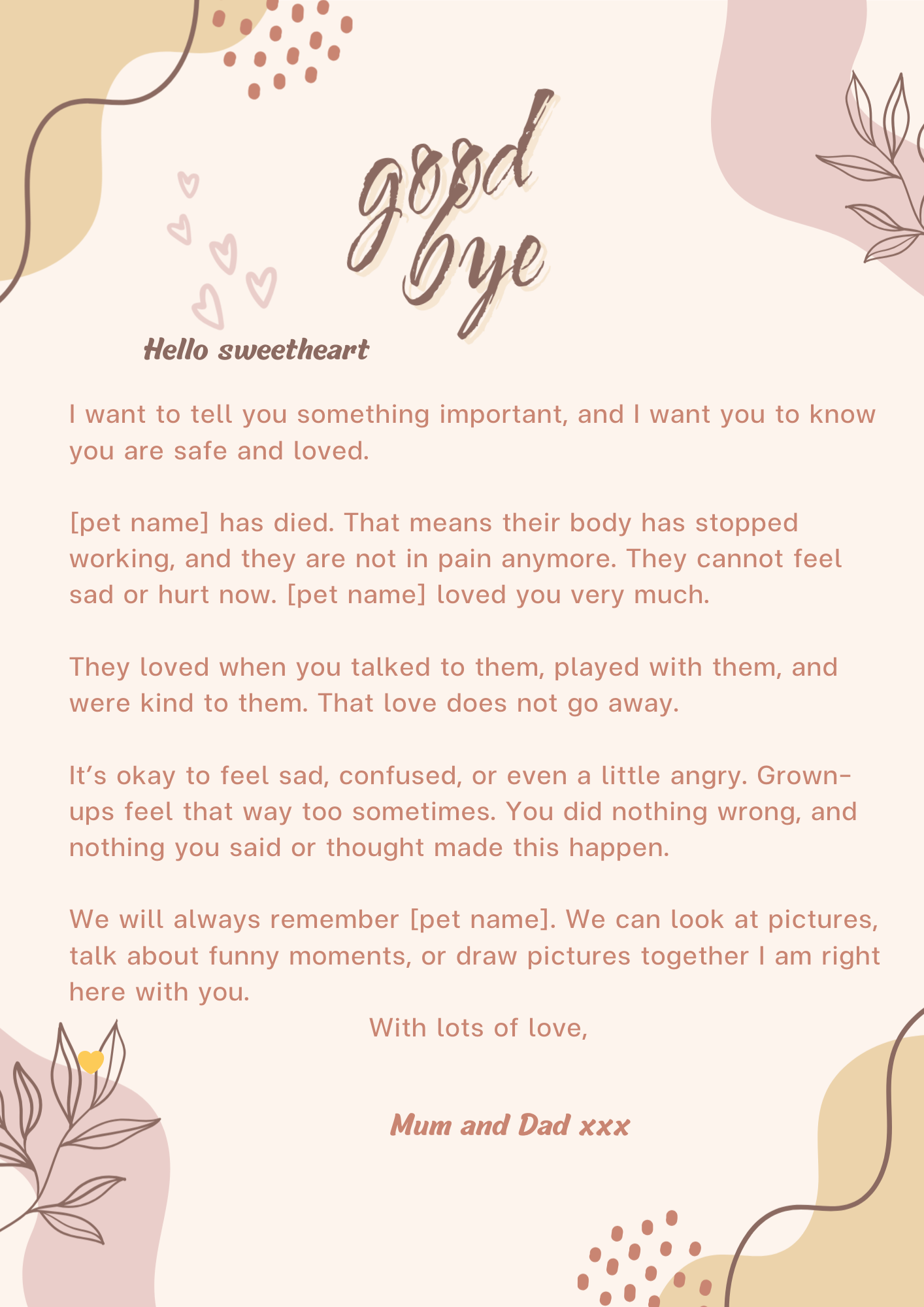 Goodbye Letter for Children (Age 3-5)