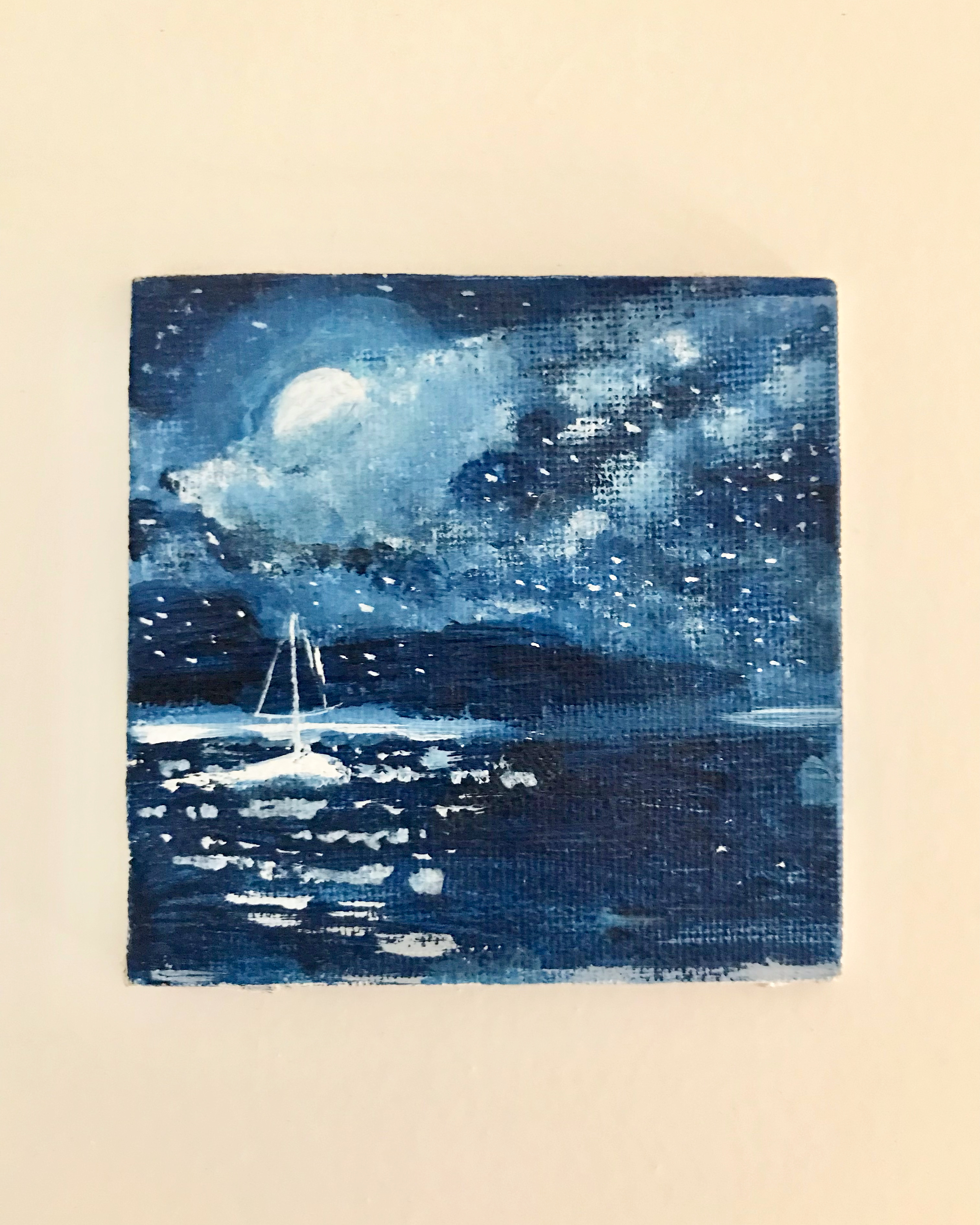 Miniature Night Ocean Painting