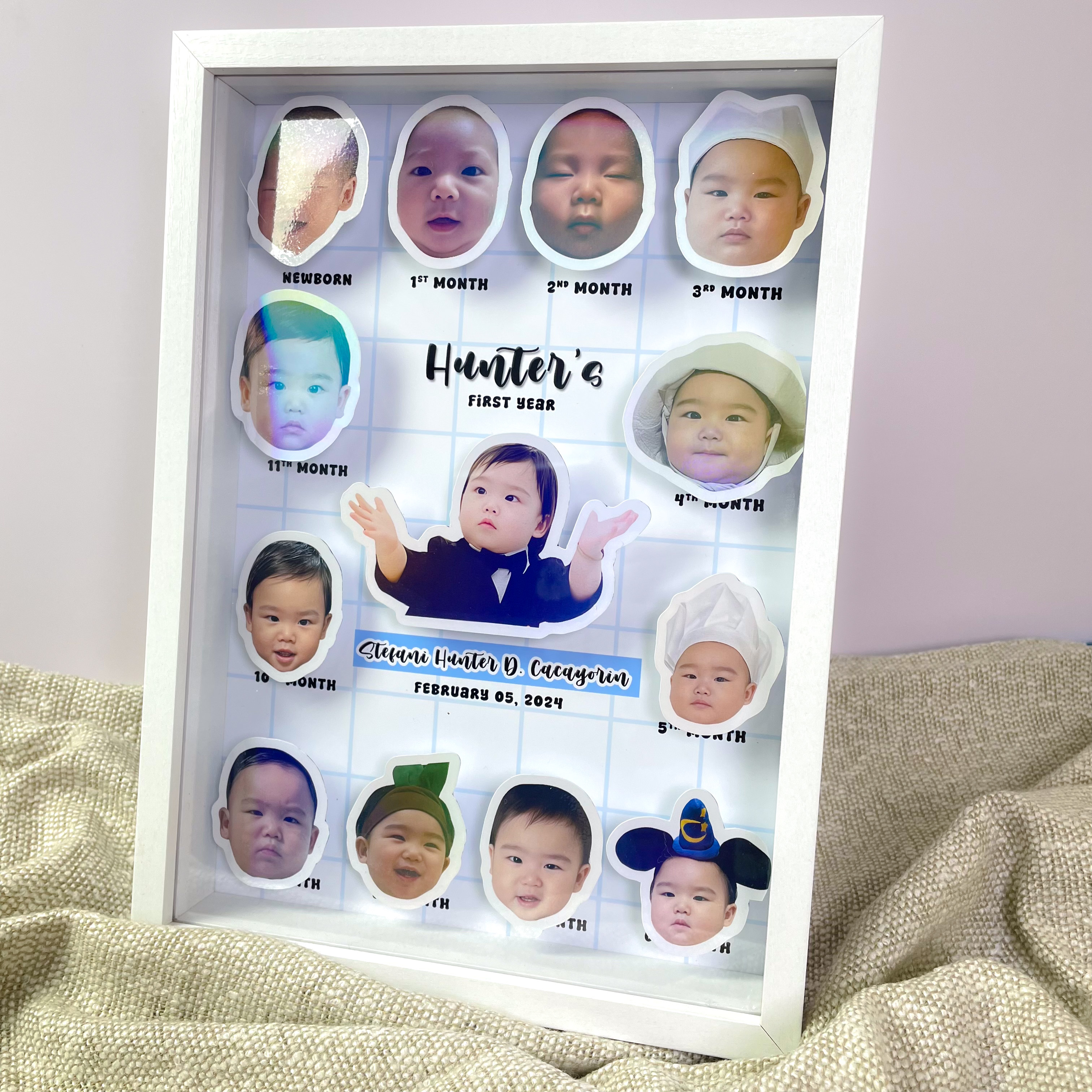 Child Milestone Framed Picture with Pop-Up Image – Personalized Baby First Year Photo Frame