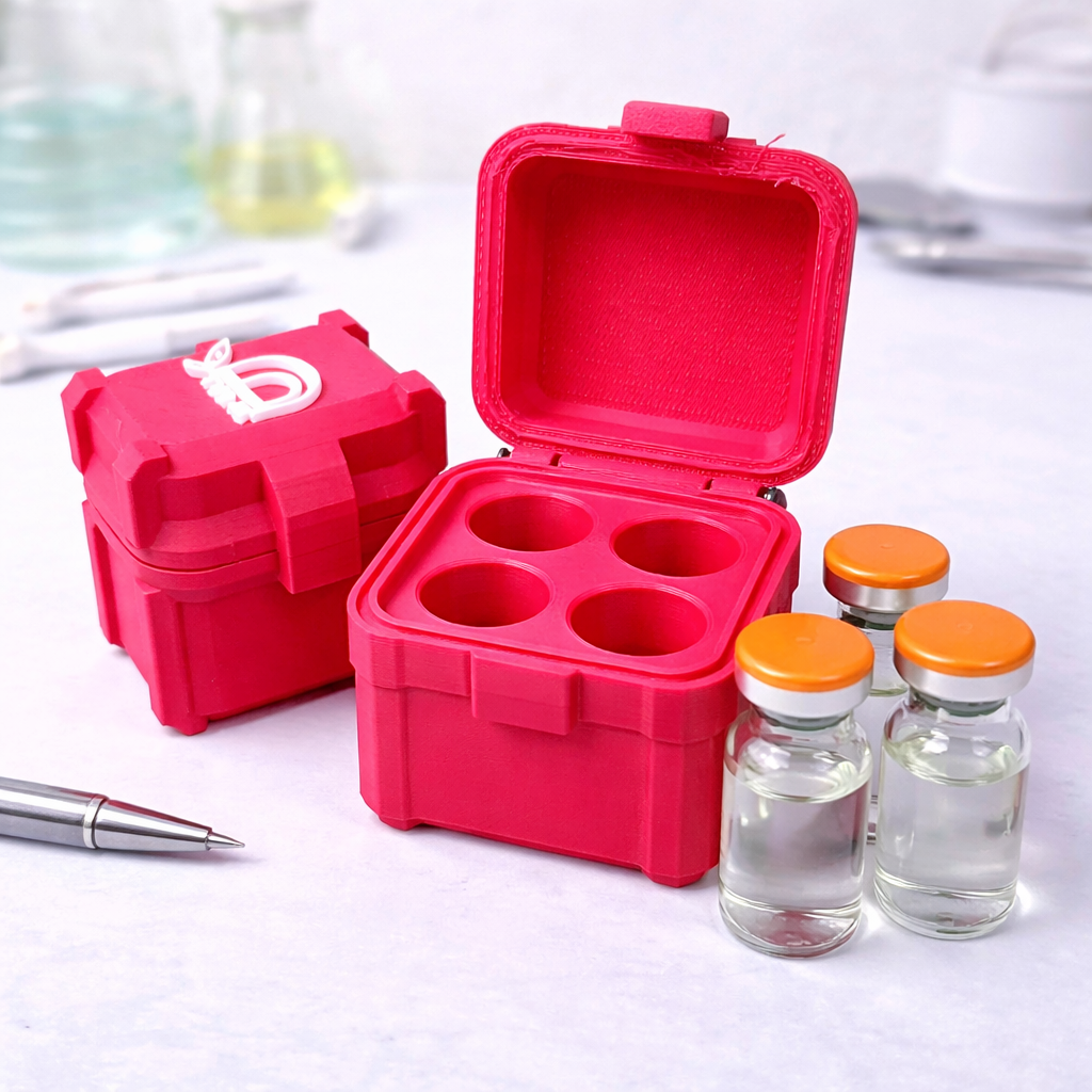 3D Printed Vial Case – 4 Slot Holder for Secure Storage & Organization