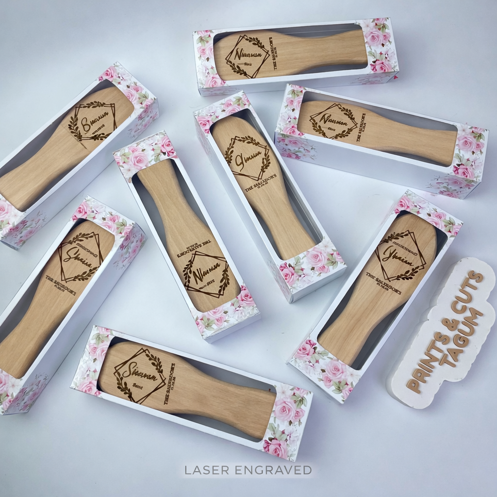 Laser Engraved Wooden Hair Brush (Small) – Personalized Compact Hairbrush Gift with Packaging 