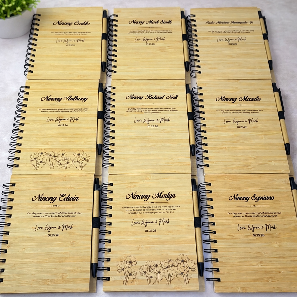 Laser Engraved Bamboo Notebook (A5 Size) – Personalized Wooden Cover Journal