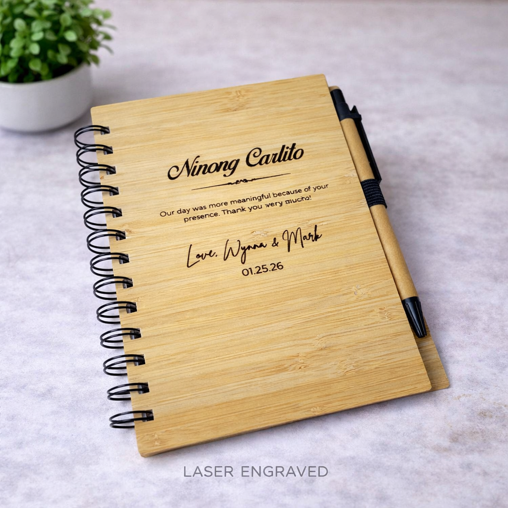 Laser Engraved Bamboo Notebook (A5 Size) – Personalized Wooden Cover Journal