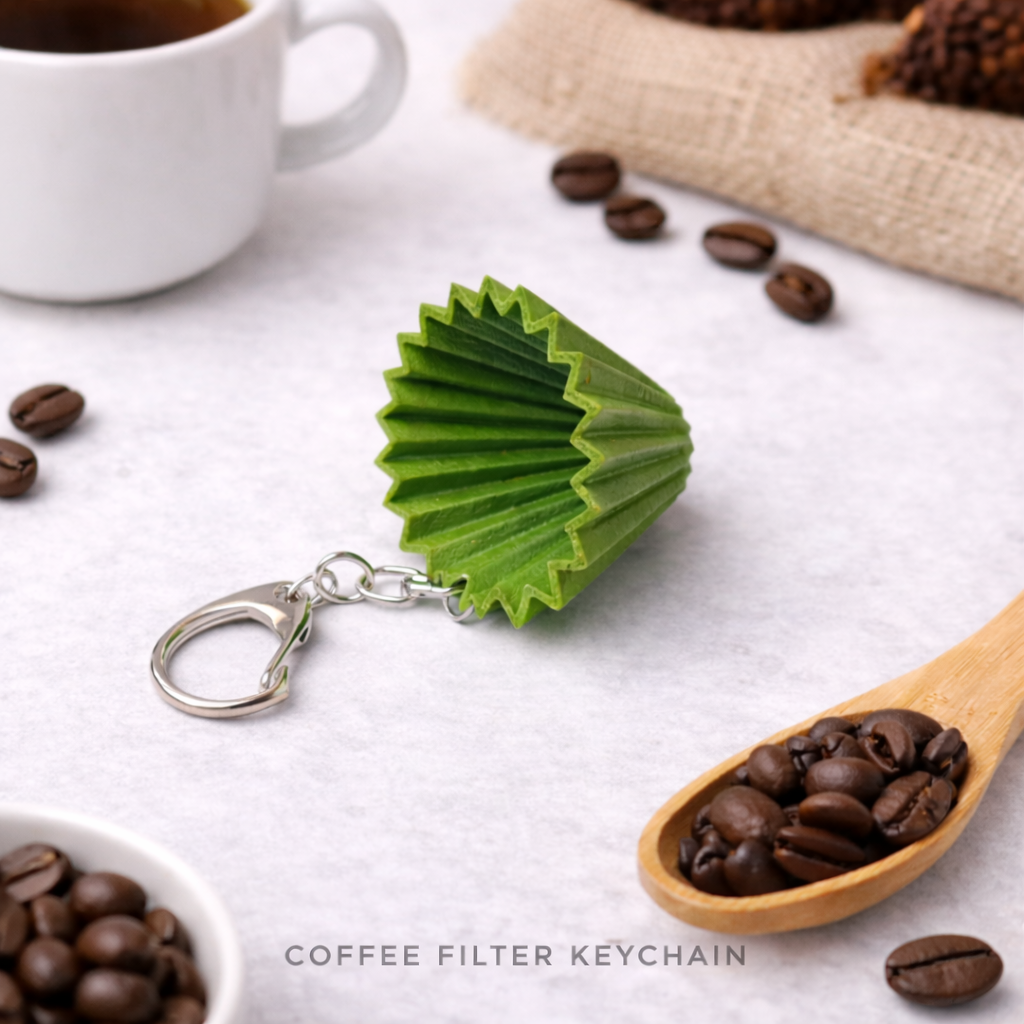 3D Printed Coffee Filter Keychain – Coffee-Themed Mini Keychain Souvenir