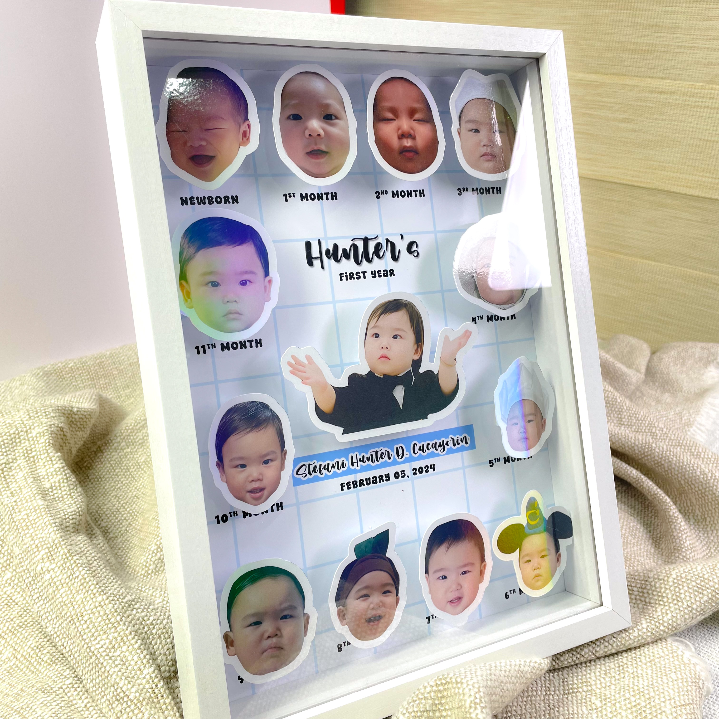 Child Milestone Framed Picture with Pop-Up Image – Personalized Baby First Year Photo Frame