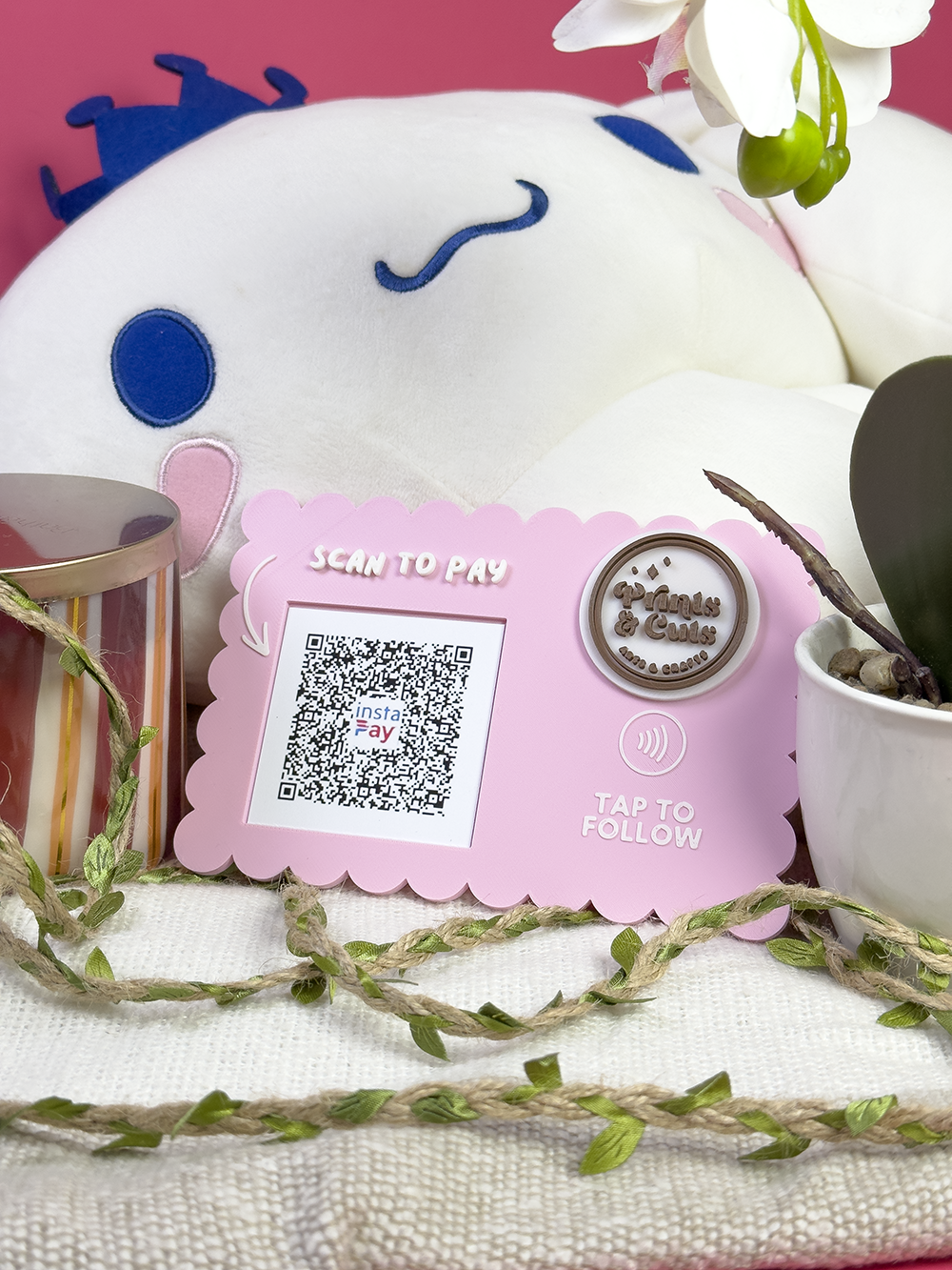 3D Printed QR Payment & NFC Social Media Stand – Scan to Pay + Tap to Follow Display