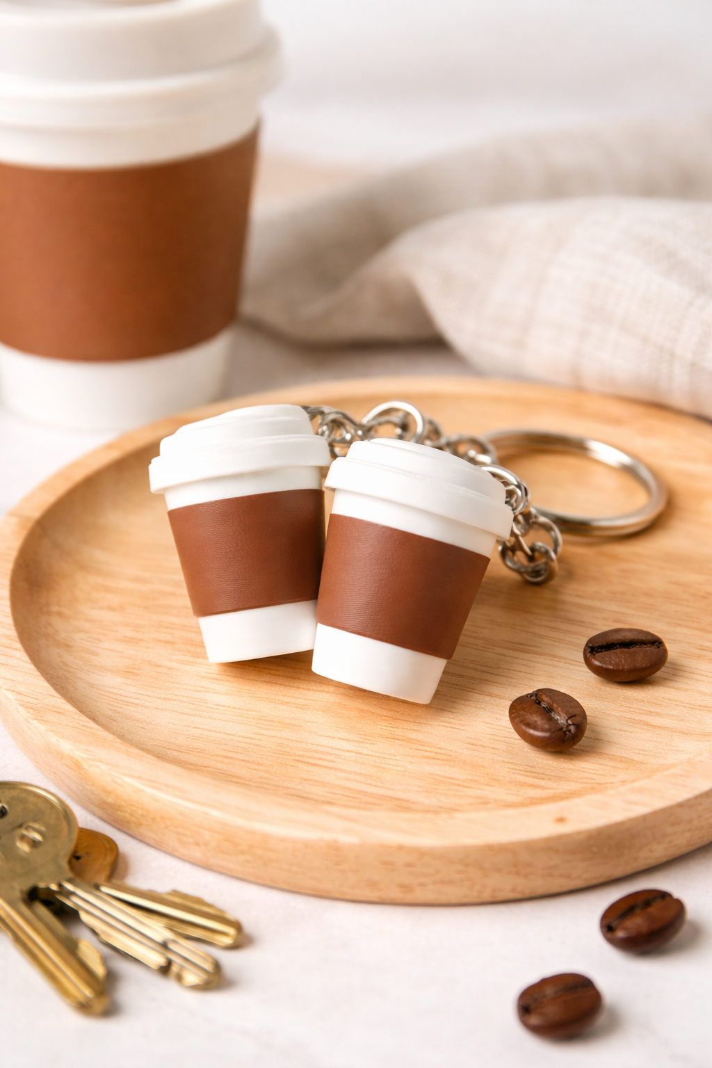 3D Printed Coffee Take-Out Cup Keychain – Cute Mini Coffee Cup Keychain Souvenir