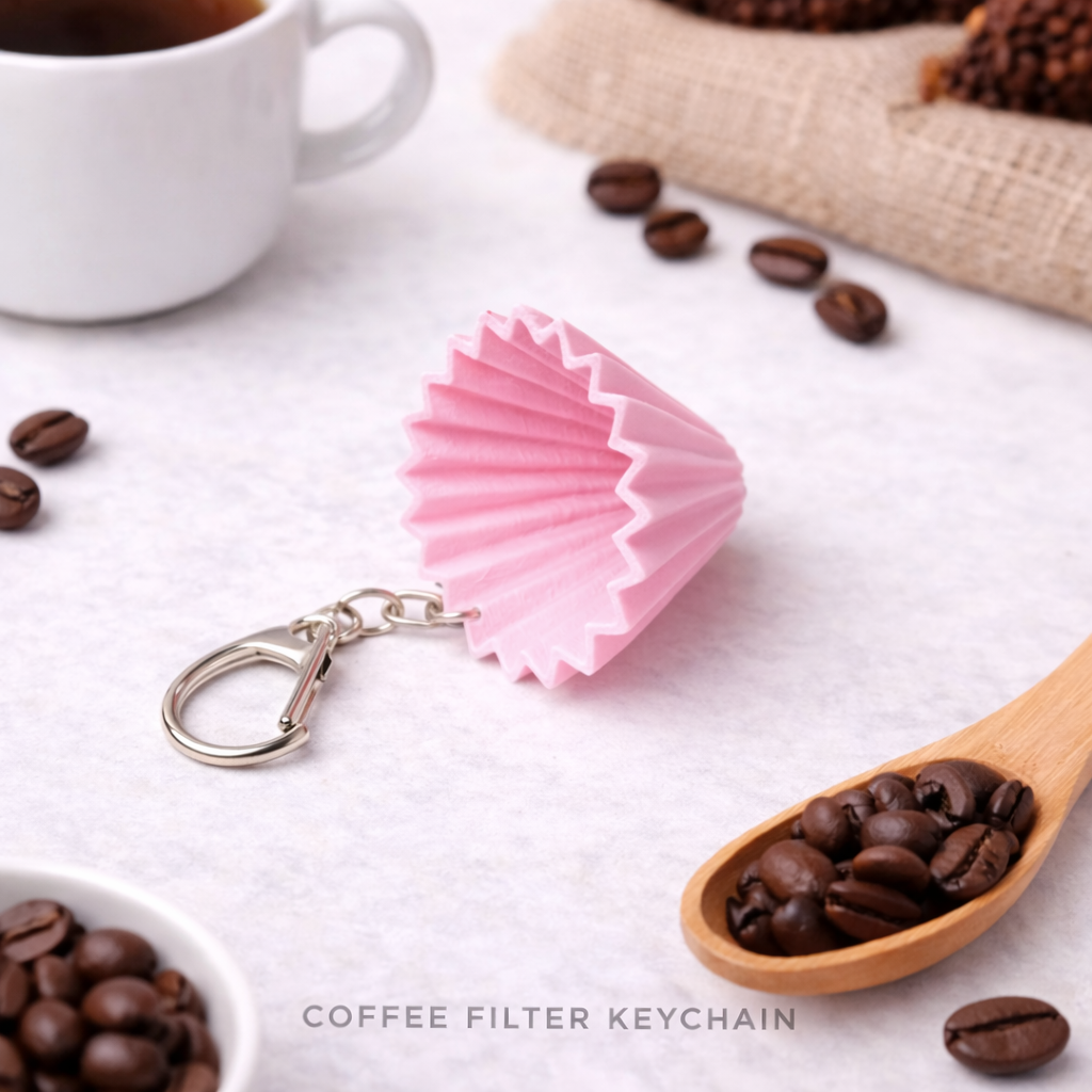 3D Printed Coffee Filter Keychain – Coffee-Themed Mini Keychain Souvenir
