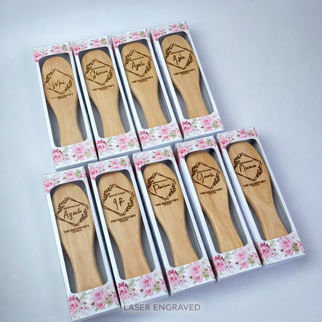 Laser Engraved Wooden Hair Brush (Small) – Personalized Compact Hairbrush Gift with Packaging 