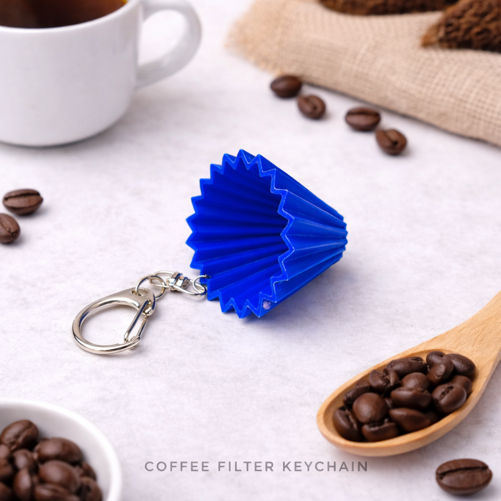 3D Printed Coffee Filter Keychain – Coffee-Themed Mini Keychain Souvenir