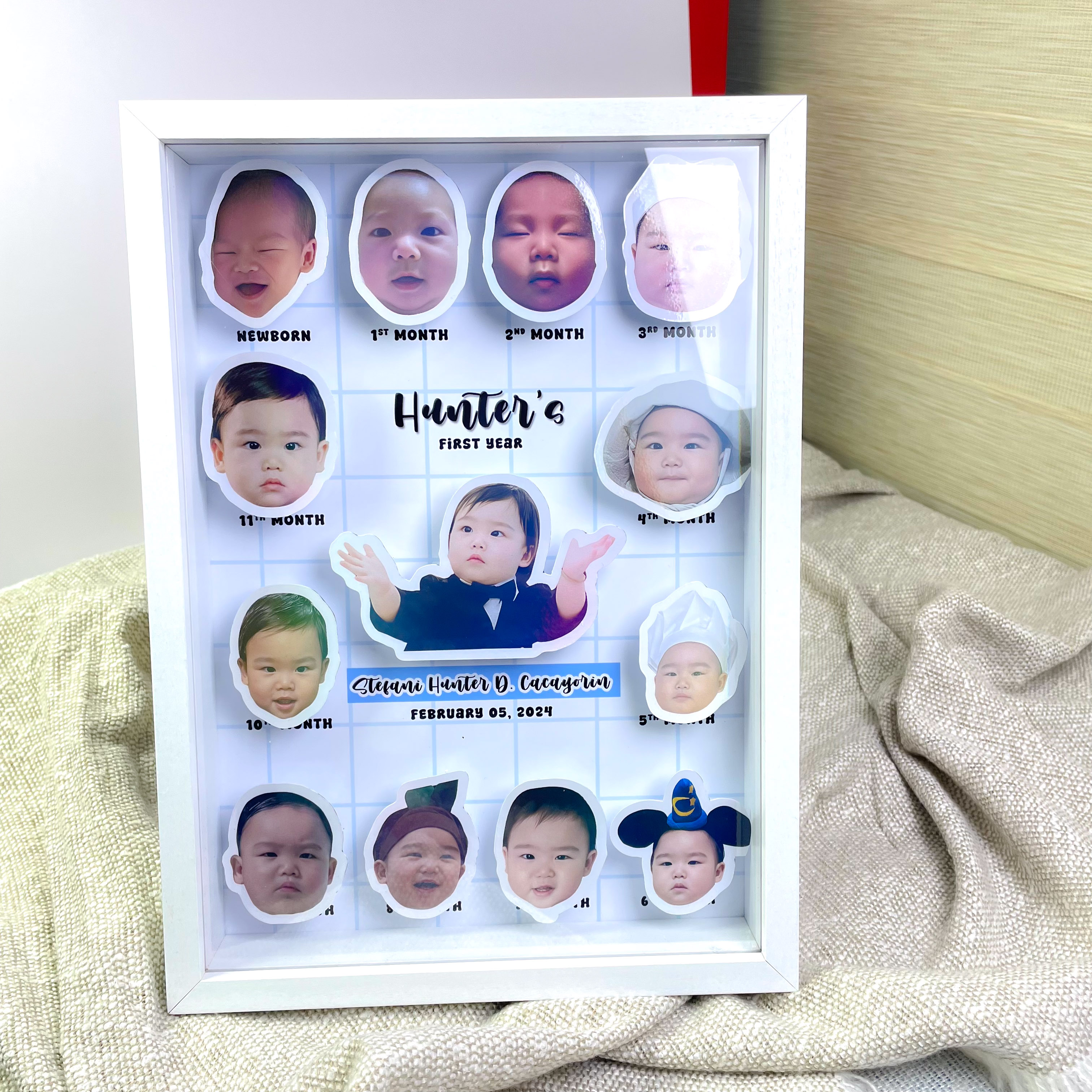 Child Milestone Framed Picture with Pop-Up Image – Personalized Baby First Year Photo Frame