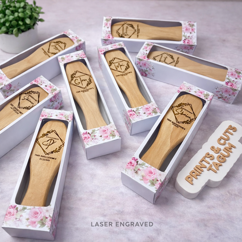 Laser Engraved Wooden Hair Brush (Small) – Personalized Compact Hairbrush Gift with Packaging 