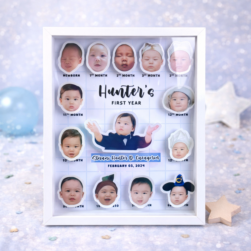 Child Milestone Framed Picture with Pop-Up Image – Personalized Baby First Year Photo Frame