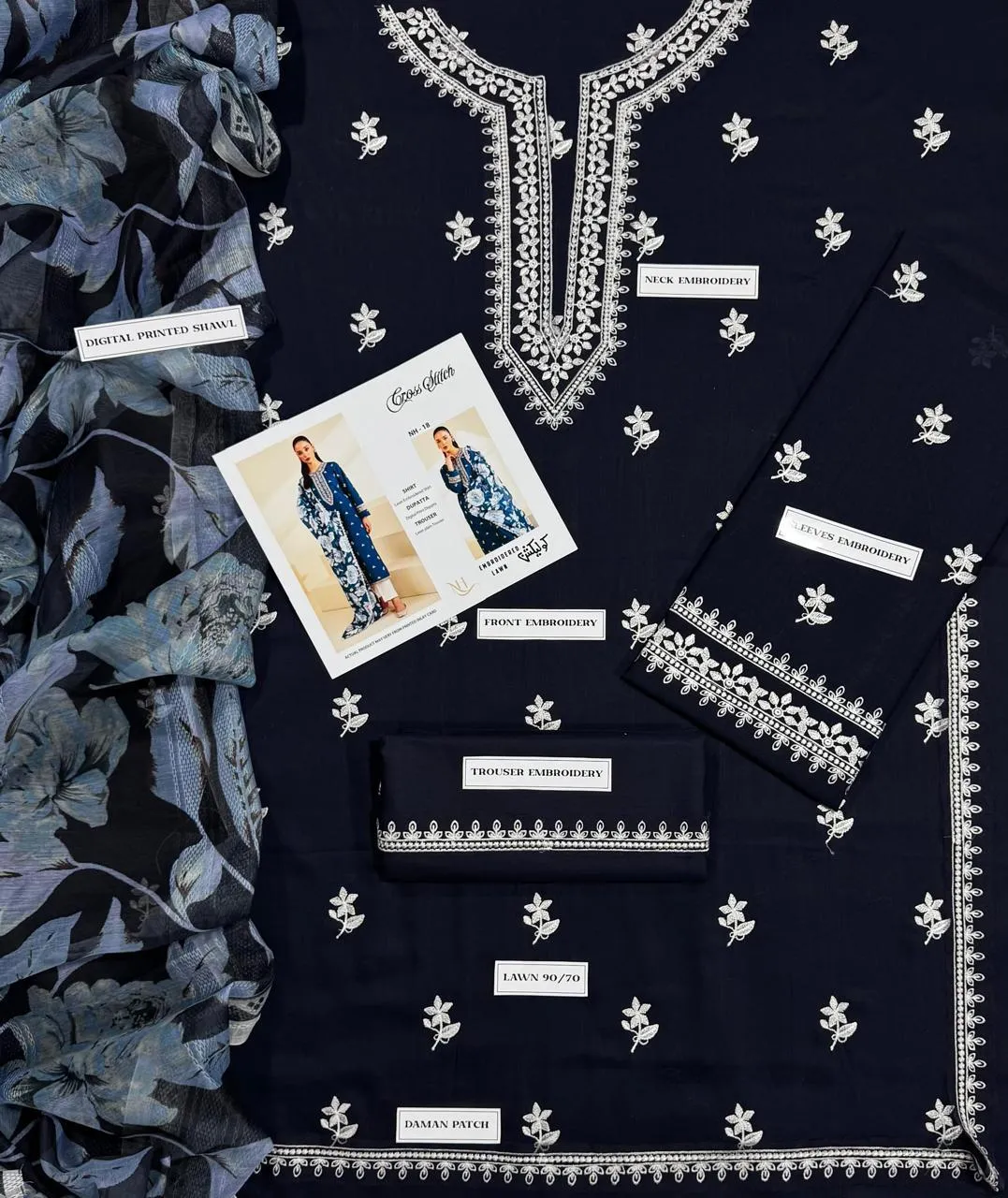 3 Piece Embroidered Blue Lawn Suit