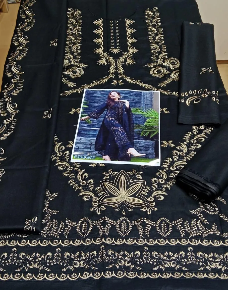 Black Embroidered Lawn Suit - Embroidered Bamber Dupatta