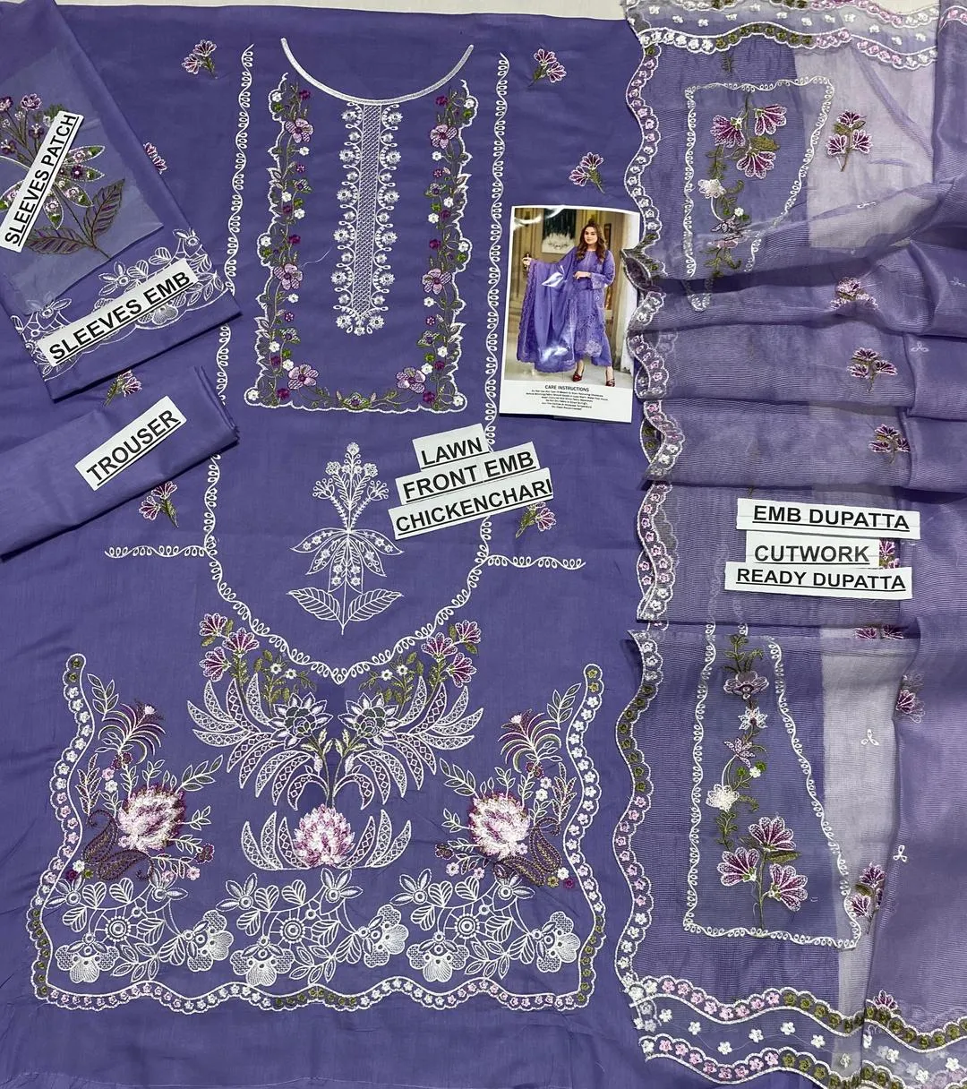 Purple Chikankari Lawn Suit - Luxury 3Pc Net Dupatta
