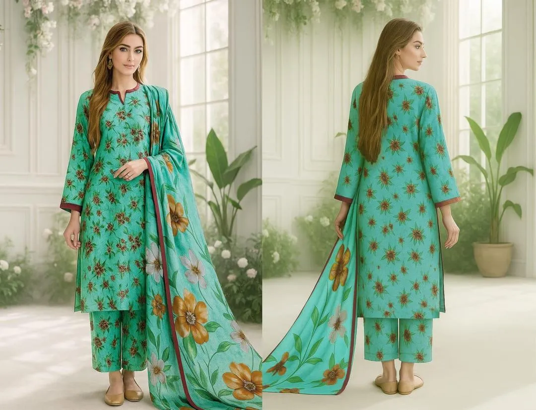 Green Digital Printed Lawn Suit - 3Pc