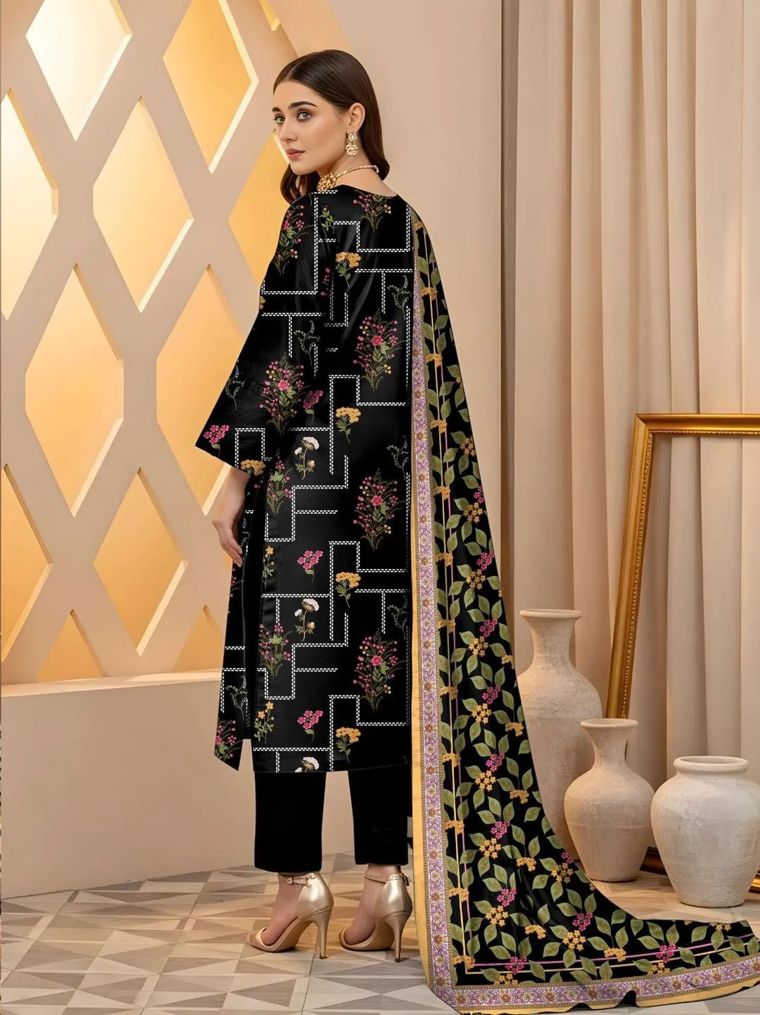 Black Printed Lawn Suit - 3Pc Unstitched Everyday Wear