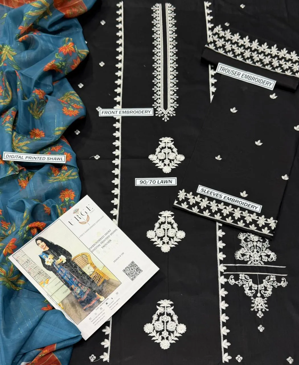 Black Embroidered Lawn Suit – 3 Piece