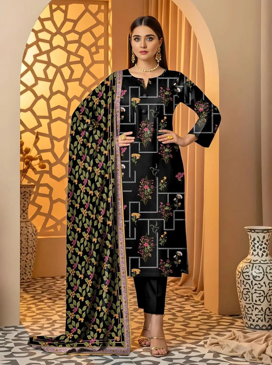 Black Printed Lawn Suit - 3Pc Unstitched Everyday Wear